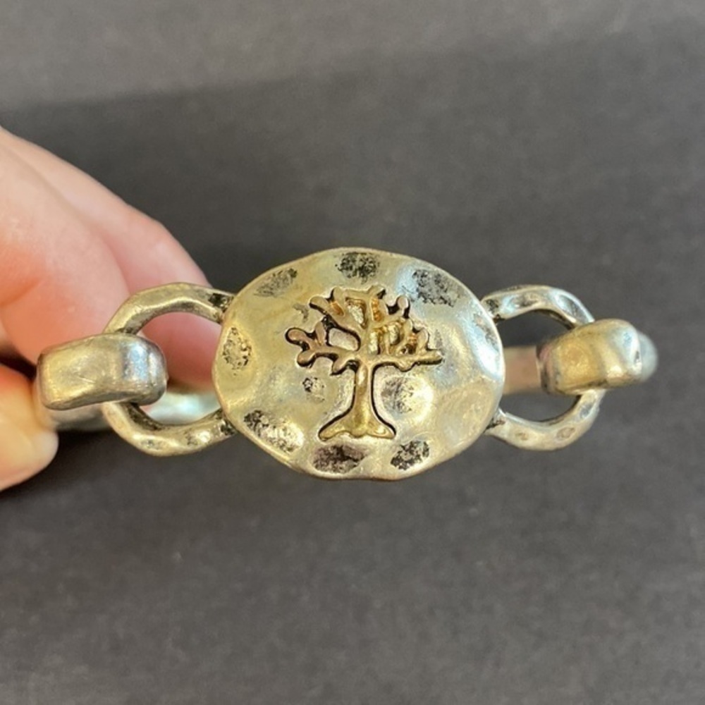 Family Tree Hammered Silver / Gold Bracelet - Picture 2 of 7